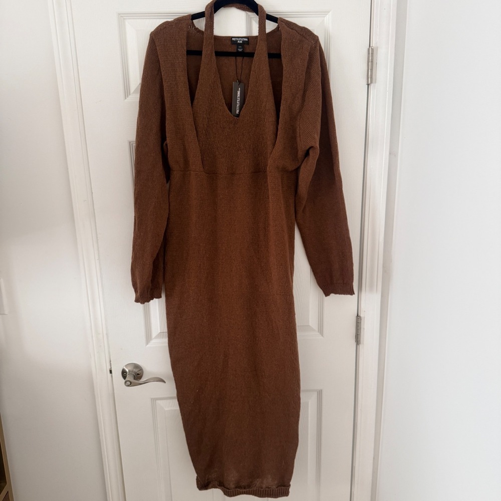 PrettyLittleThing‎ Plus Chocolate Halterneck Knitted Midi Dress XXXL UK Size
